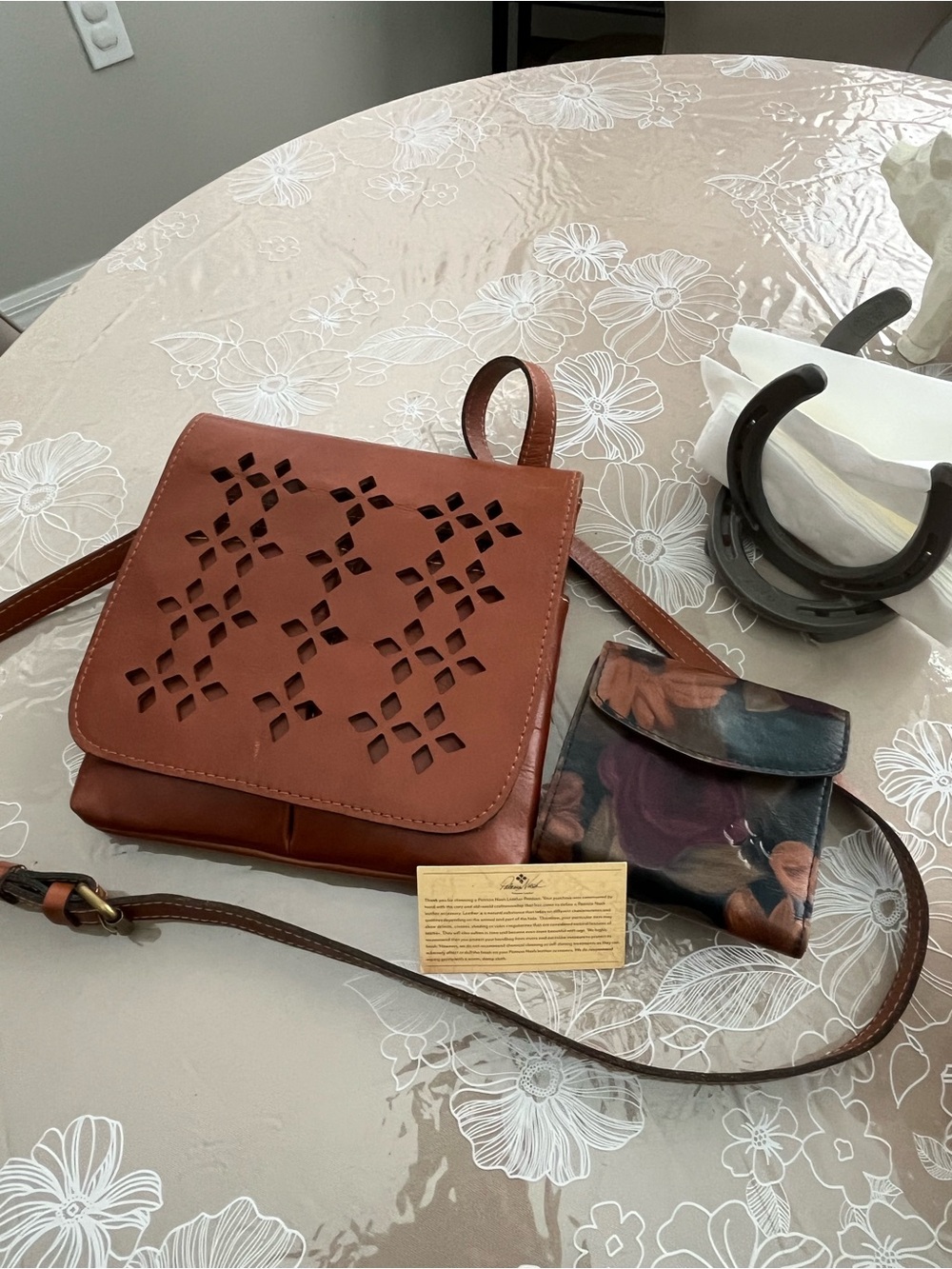 Patricia Nash Brown Leather Crossbody Bag with Cutout Detail and FloralWallet